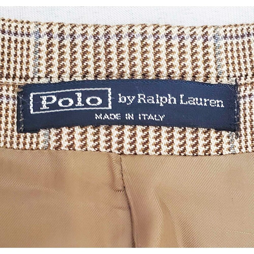 Polo Ralph Lauren Mens Glen Plaid Cashmere Silk Tan Brown Blazer Italy 44 R - Picture 3 of 9
